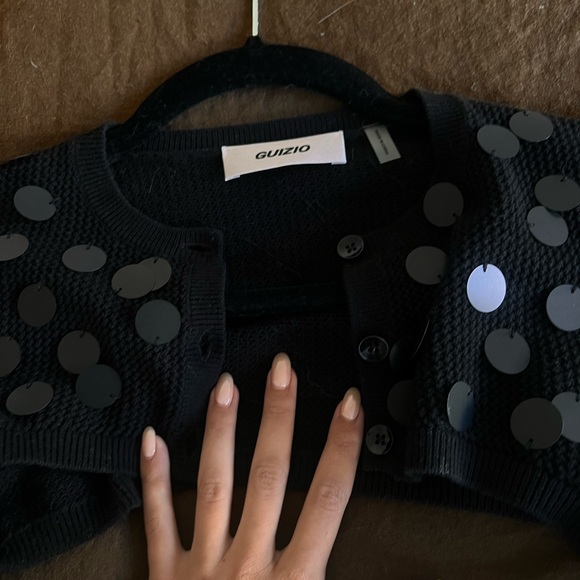 Paillette Micro Crop Cardigan in Black GUIZIO - Picture 2 of 3